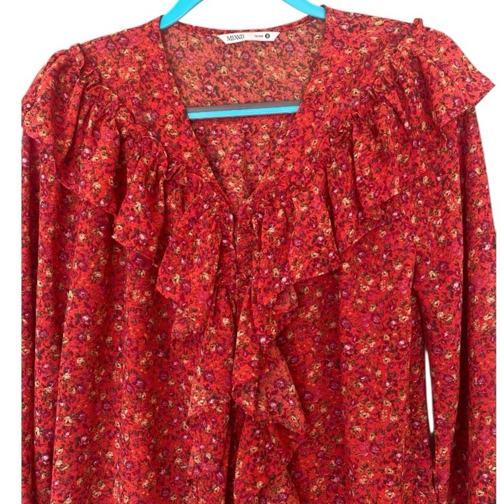 MIXXO Floral Red Ruffle Bohemian Blouse - Picture 3 of 6